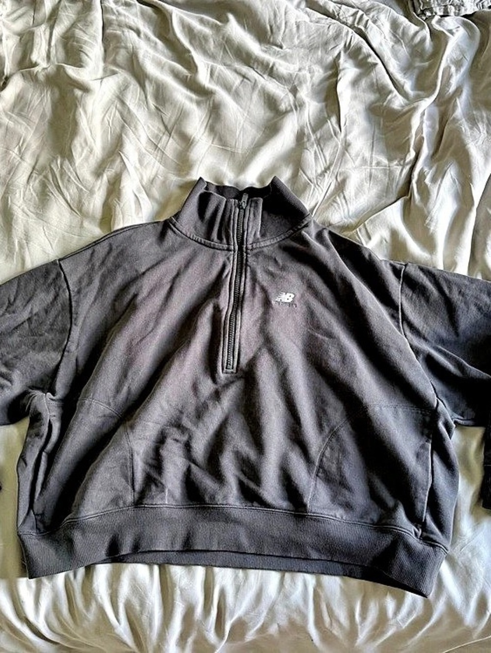 New Balance Gray Quarter-Zip Crop Pullover Like New